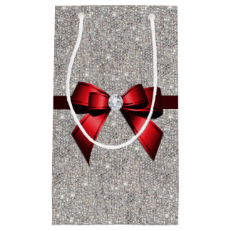 Stylish Glitzy Sequins Bow & Ribbon Small Gift Bag