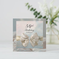 Stylish Gold 50th Birthday Glam Bow Swirl Motif