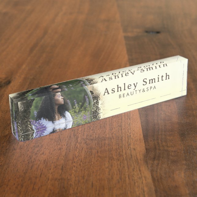 Stylish Gold Abstract Circle Frame Photo Nameplate (Side)