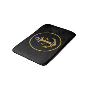 Stylish gold anchor with initials   Nautical Gifts Bath Mat