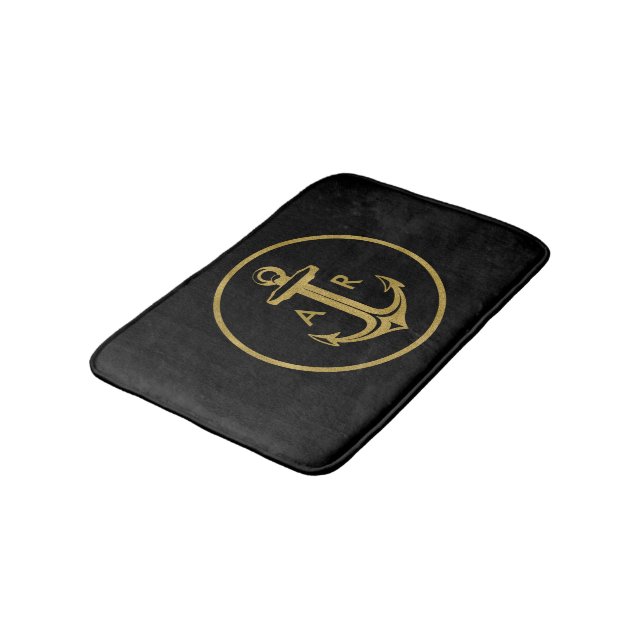 Stylish gold anchor with initials | Nautical Gifts Bath Mat (Angled)