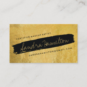 Stylish Gold and Black Slanted Brush Stroke Business Card