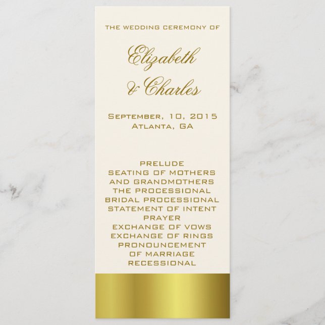 Stylish Gold and Ivory Wedding Program Programme (Front)