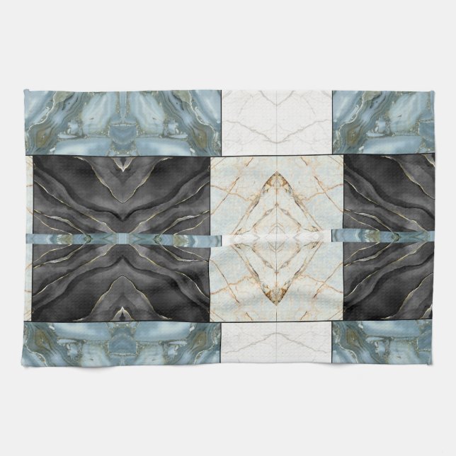 Stylish Gold black and white Marble pattern Tea Towel (Horizontal)
