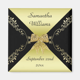 Stylish Gold & Black Decorative Bow Favour Magnet