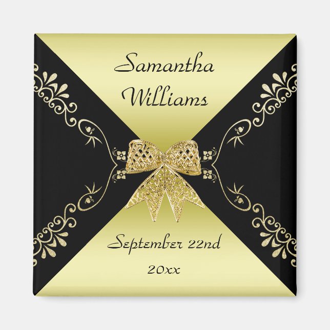 Stylish Gold & Black Decorative Bow Favour Magnet (Front)
