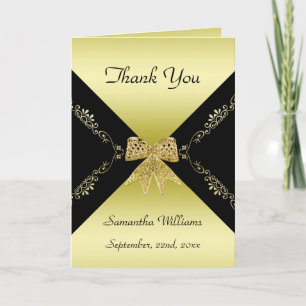 Stylish Gold & Black Decorative Bow Thank You Card