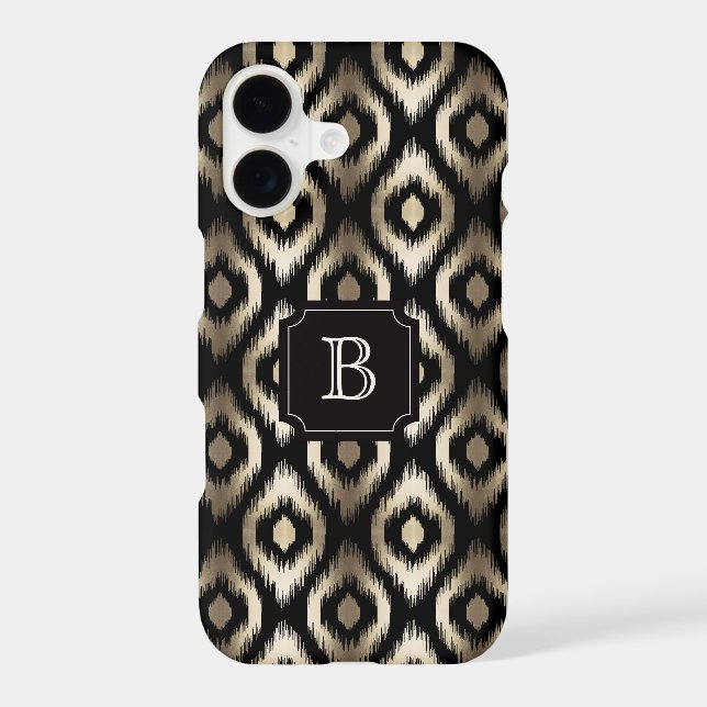 Stylish Gold & Black Diamond Ikat Pattern Monogram (Back)