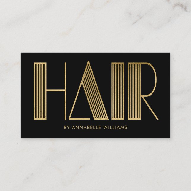 Stylish Gold & Black Typography Hairstylist Business Card (Front)