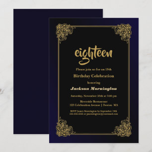 Stylish Gold Border 18th Birthday Party Invitation