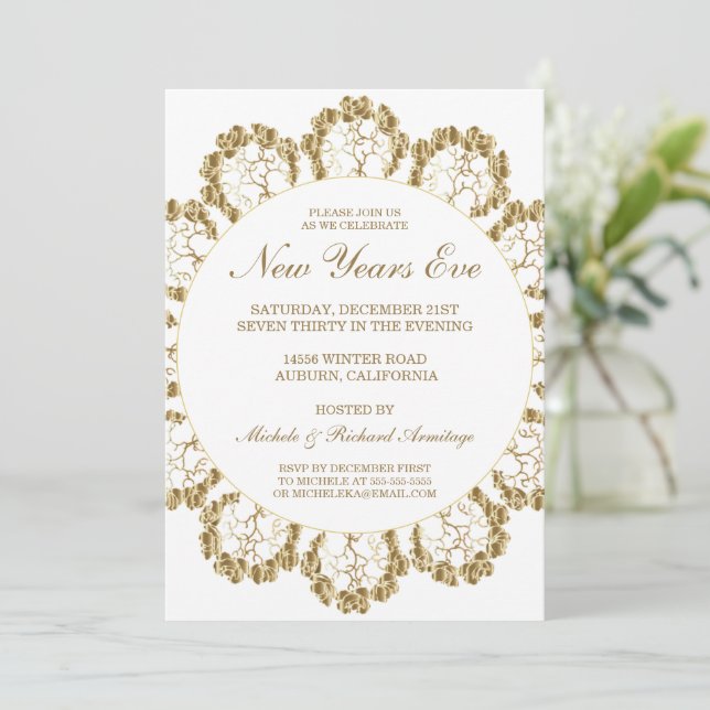 Stylish Gold Celebration New Years Invitation (Standing Front)