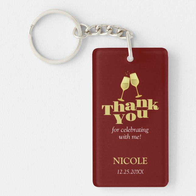 Stylish Gold Champagne Burgundy Birthday Thank You Key Ring (Front)