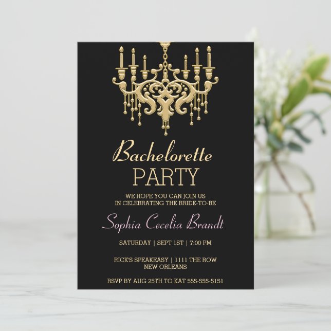 Stylish Gold Chandelier  Party Invitation (Standing Front)