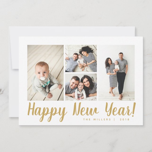 Stylish Gold Collage Photo New Year's Card (Front)