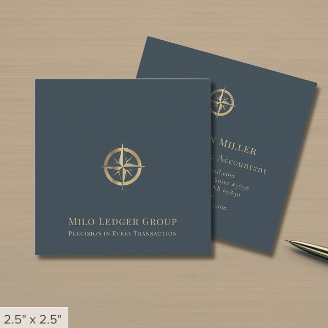 Stylish Gold Compass Logo Square Business Card (Creator Uploaded)