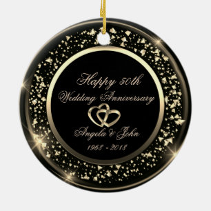 Stylish Gold Confetti 50th Wedding Anniversary Ceramic Tree Decoration