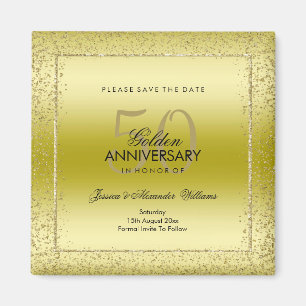 Stylish Gold Confetti 50th Wedding Save The Date Magnet