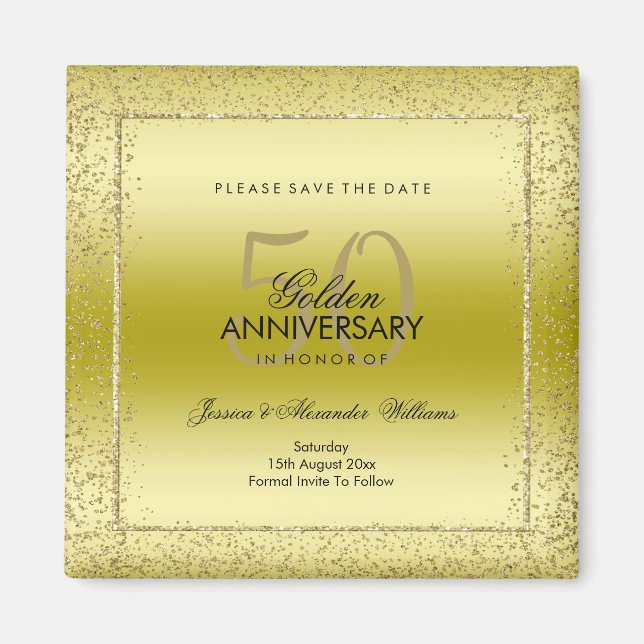 Stylish Gold Confetti 50th Wedding Save The Date Magnet (Front)