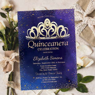 Stylish Gold Confetti Diamond Tiara Quinceañera Invitation