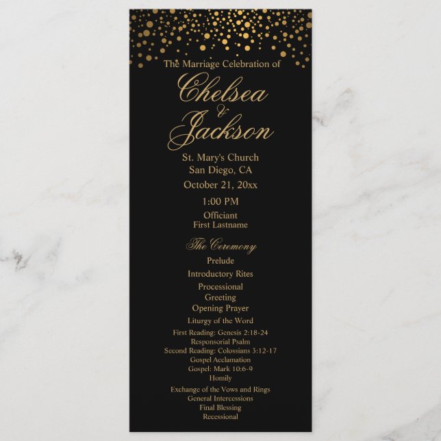 Stylish Gold Confetti Dots | Black - Program Programme (Front)