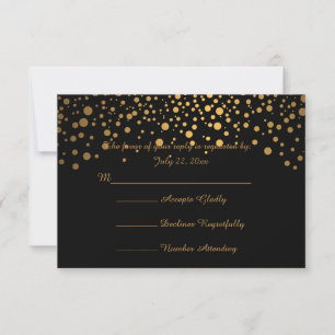 Stylish Gold Confetti Dots   Black RSVP Card