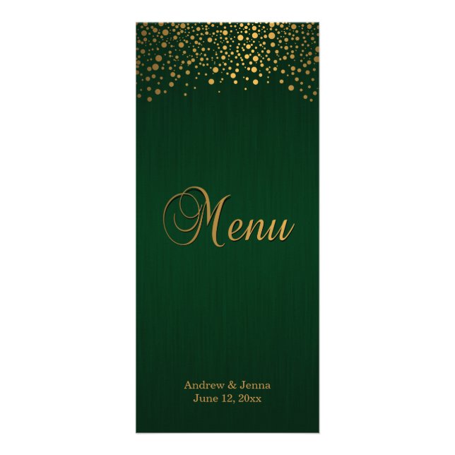 Stylish Gold Confetti Dots | Dark Green - Menu (Front)