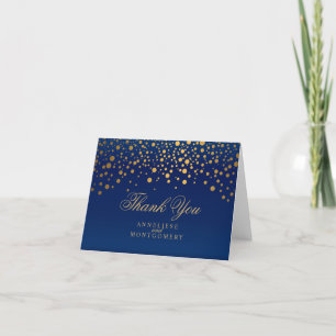 Stylish Gold Confetti Dots   Navy Blue Thank You Card