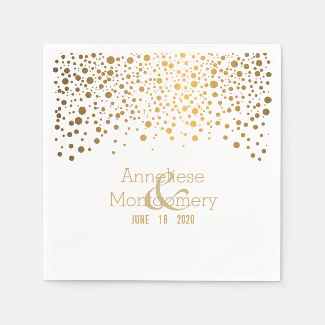 Stylish Gold Confetti Dots on White Napkin (Front)