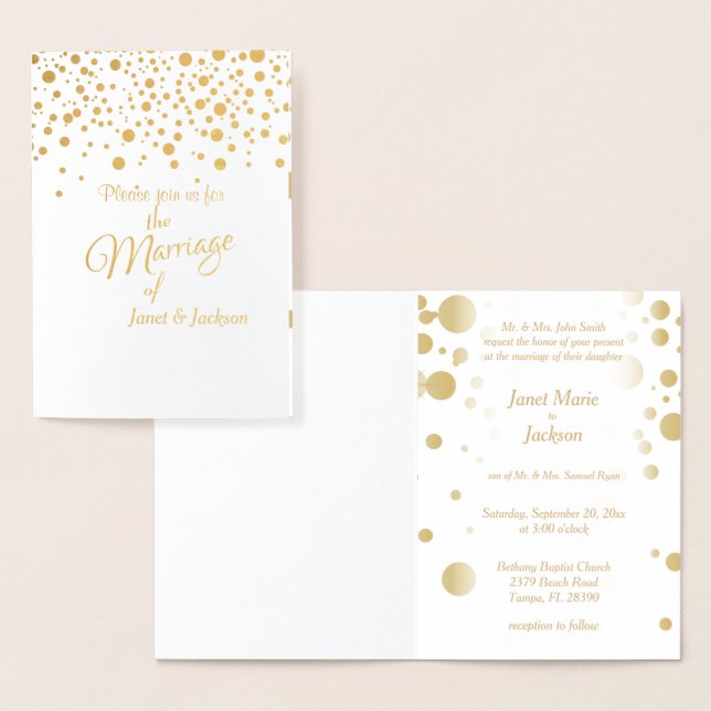 Stylish Gold Confetti Dots | White Background Foil Card (Display)
