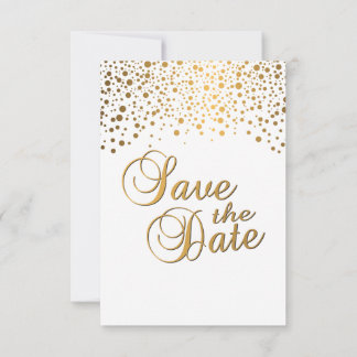 Stylish Gold Confetti Dots | White Background Save The Date