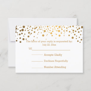 Stylish Gold Confetti Dots White RSVP Card