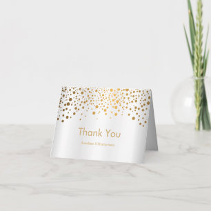 Stylish Gold Confetti Dots White Satin Thank You Card