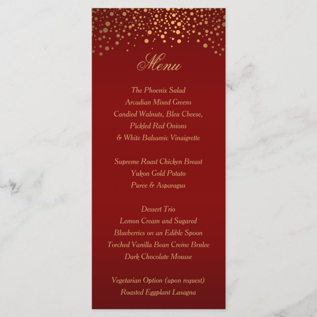 Stylish Gold Confetti Maroon - Menu (Front)