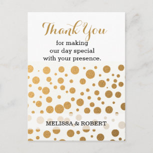 Stylish Gold Confetti Wedding Thank You Postcard