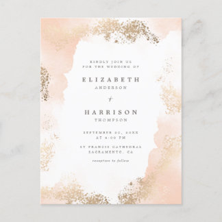 Stylish Gold Dust & Blush Watercolor Wedding Invitation Postcard