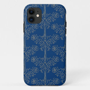 Stylish Gold-effect Floral Pattern on Dark Blue Case-Mate iPhone Case