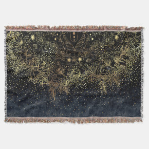 Stylish Gold floral mandala and confetti Throw Blanket