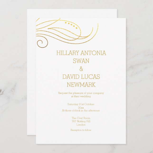 Stylish Gold Flourish Wedding Invitation (Front/Back)