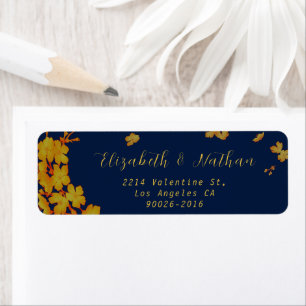 Stylish Gold Flower Navy Blue Return Address