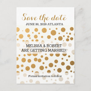 Stylish Gold Foil Confetti Dots   Save the Date Announcement Postcard