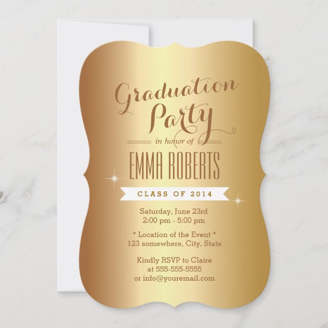 Stylish Gold Foil Graduation Party Announcements (Front)