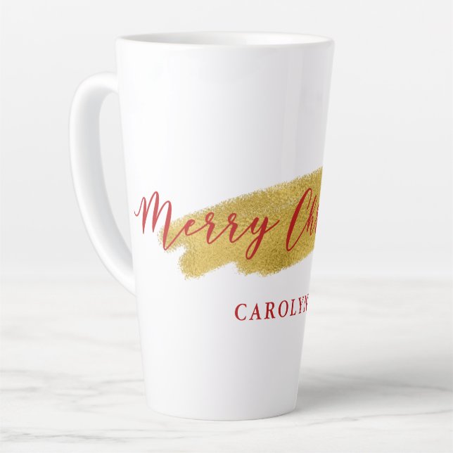 Stylish Gold Foil Merry Christmas Typography Latte Mug (Left Angle)