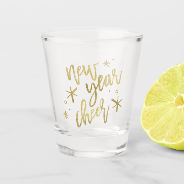 Stylish Gold Foil New Year Cheer Shot Glass (Front)