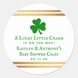 Stylish Gold Foil St. Patrick's Day Baby Shower Classic Round Sticker