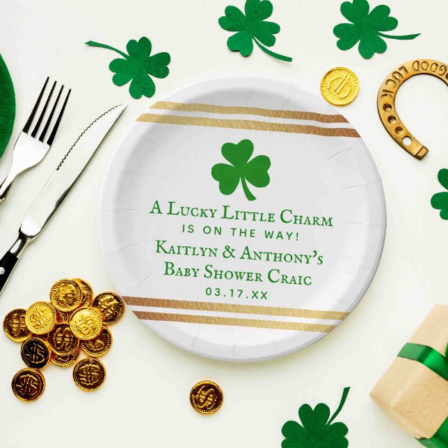Stylish Gold Foil St. Patrick's Day Baby Shower Paper Plate (Creator Uploaded)
