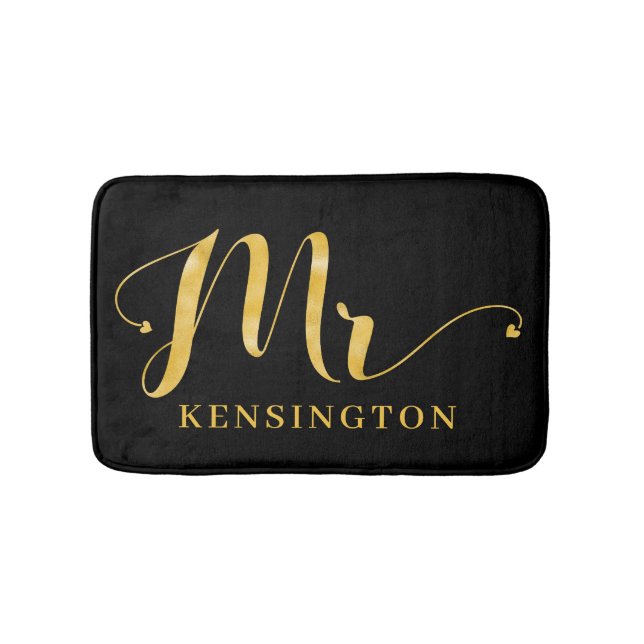 Stylish Gold Foil Typography Mr New Husband Bath Mat (Front)
