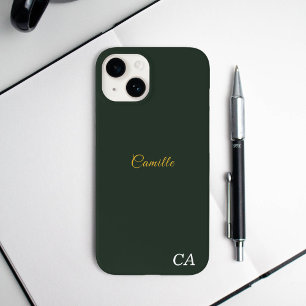 Stylish Gold & Forest Green Monogram Phone Case