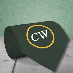 Stylish Gold & Forest Green Monogram Tie