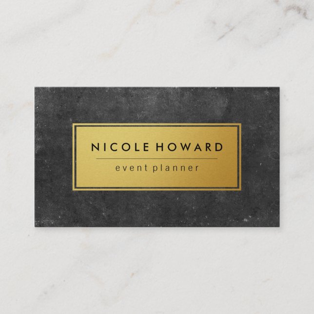 Stylish Gold Frame Slate Background Business Card (Front)