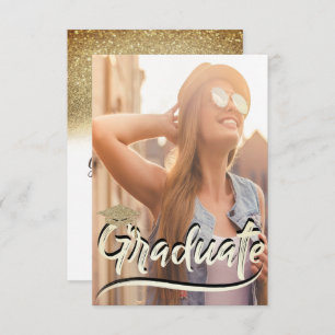 Stylish Gold Glitter Cap,Photo Graduation Party Invitation